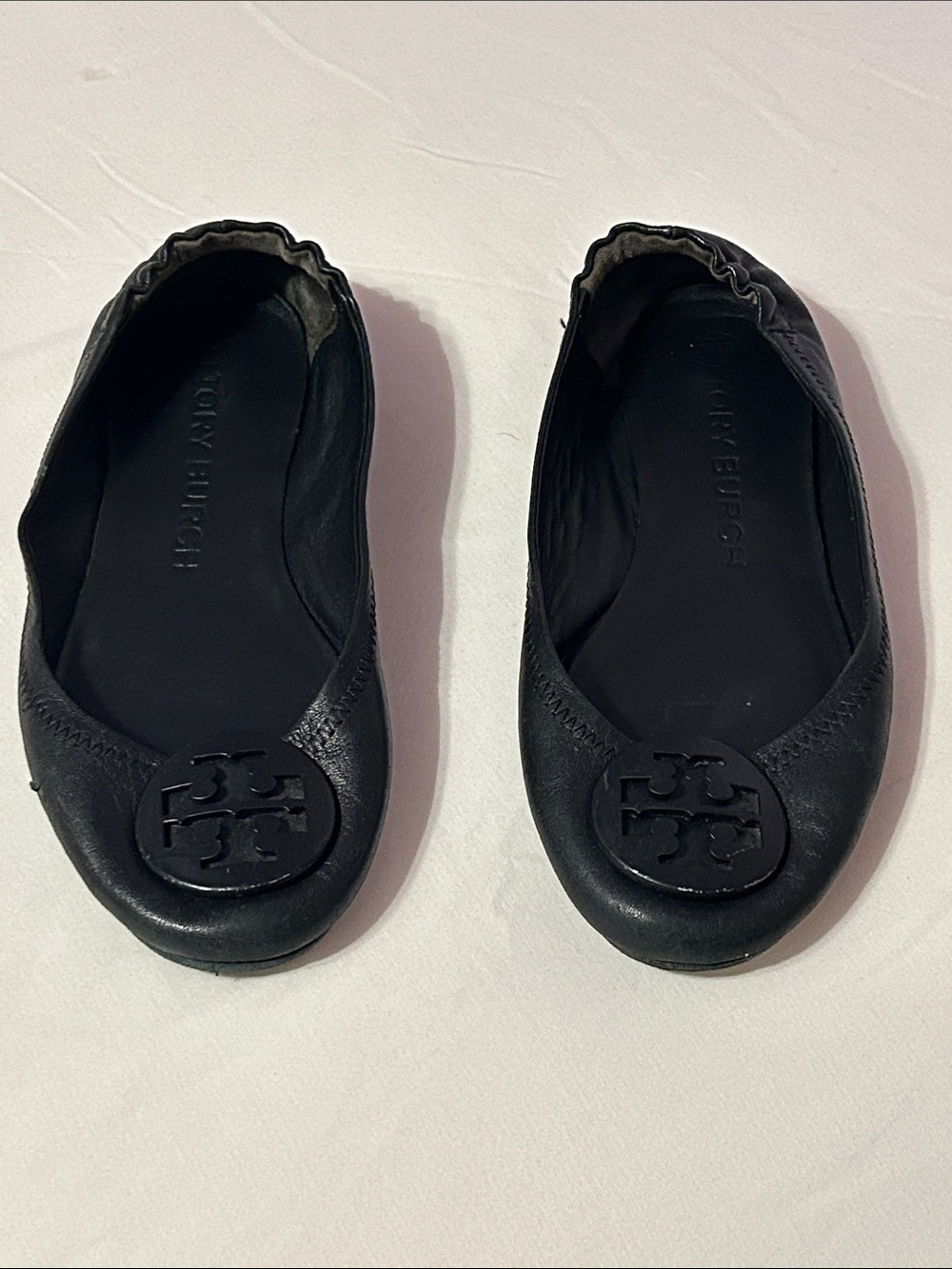 Tory Burch Black Logo Leather Ballet Flats